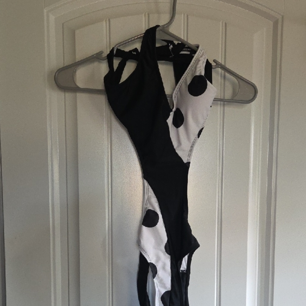 BOGO Elegant Black and White Polka Dot One Piece Swimsuit